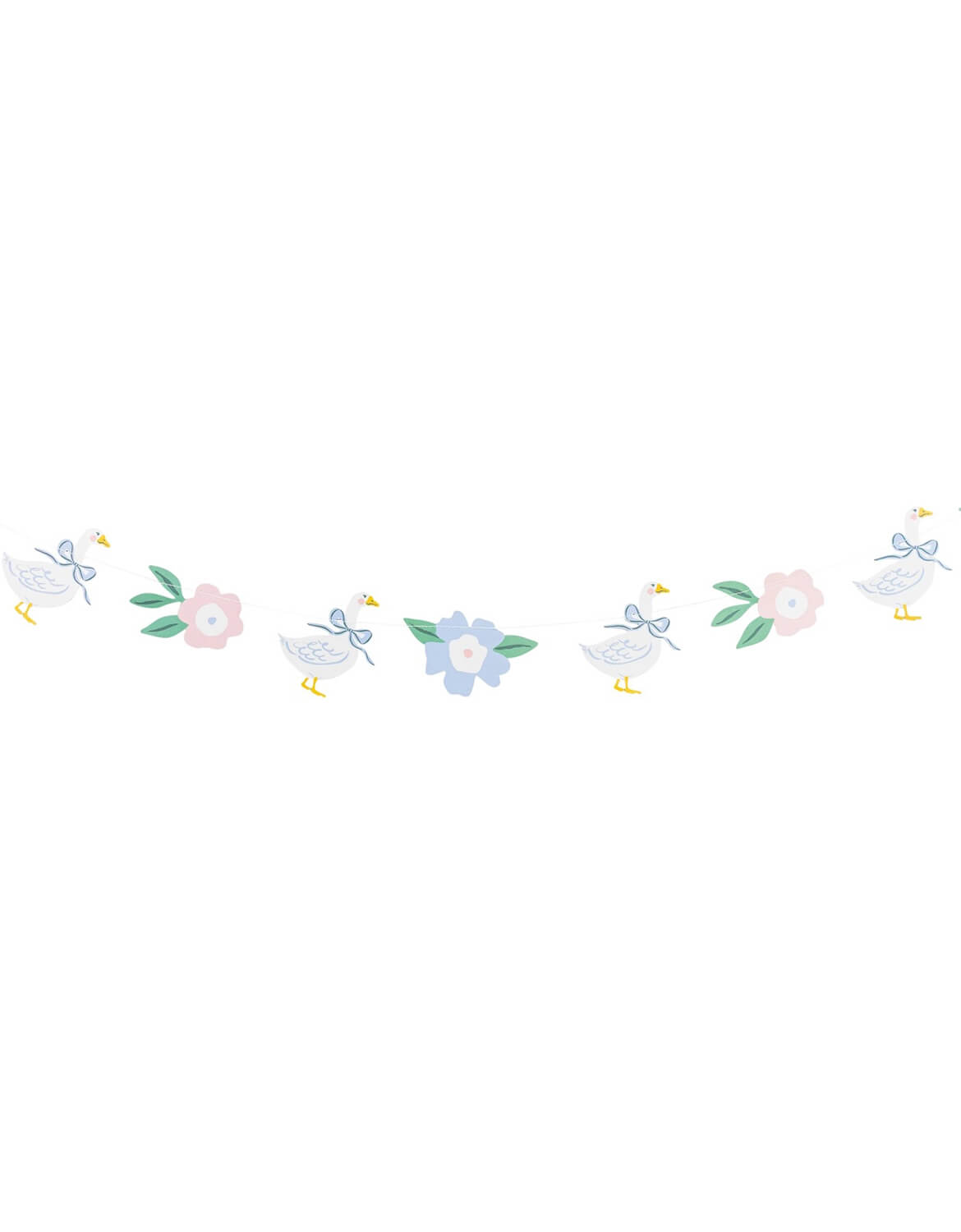 Momo Party's 5' goose paper party banner with goose and flowers by My Mind's Eye on a white background.