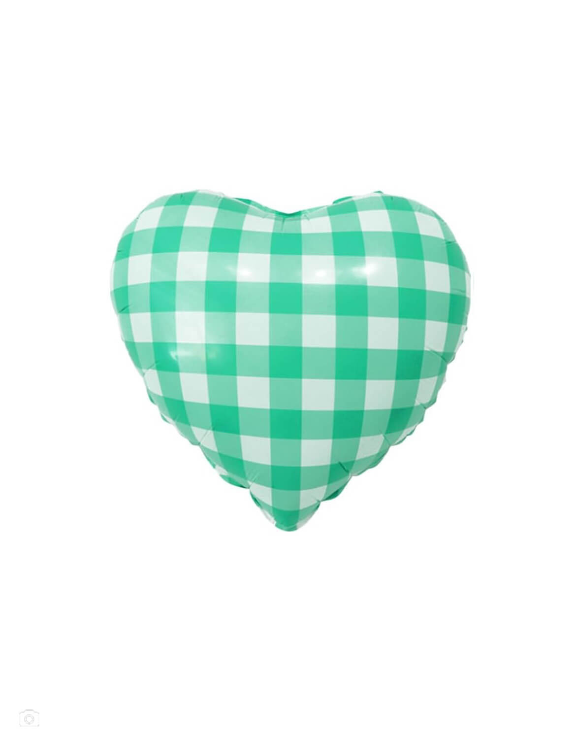 Momo Party's 18" heart-shaped balloon with green and white checkered pattern on a white background.