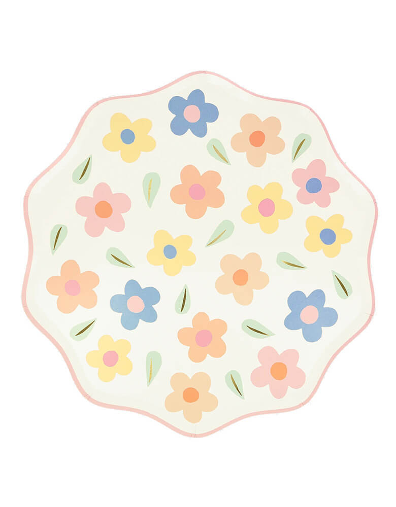 Momo Party's 10.5 x 10.5 x 0.5 inches happy flower dinner plates by Meri Meri. Comes in a set of 8 plates, the 90s flower designs are back on-trend. The mixed pastel colors and wavy borders make these plates something very special indeed. Perfect for birthdays, garden parties, picnics or wherever you want a fabulous floral effect.