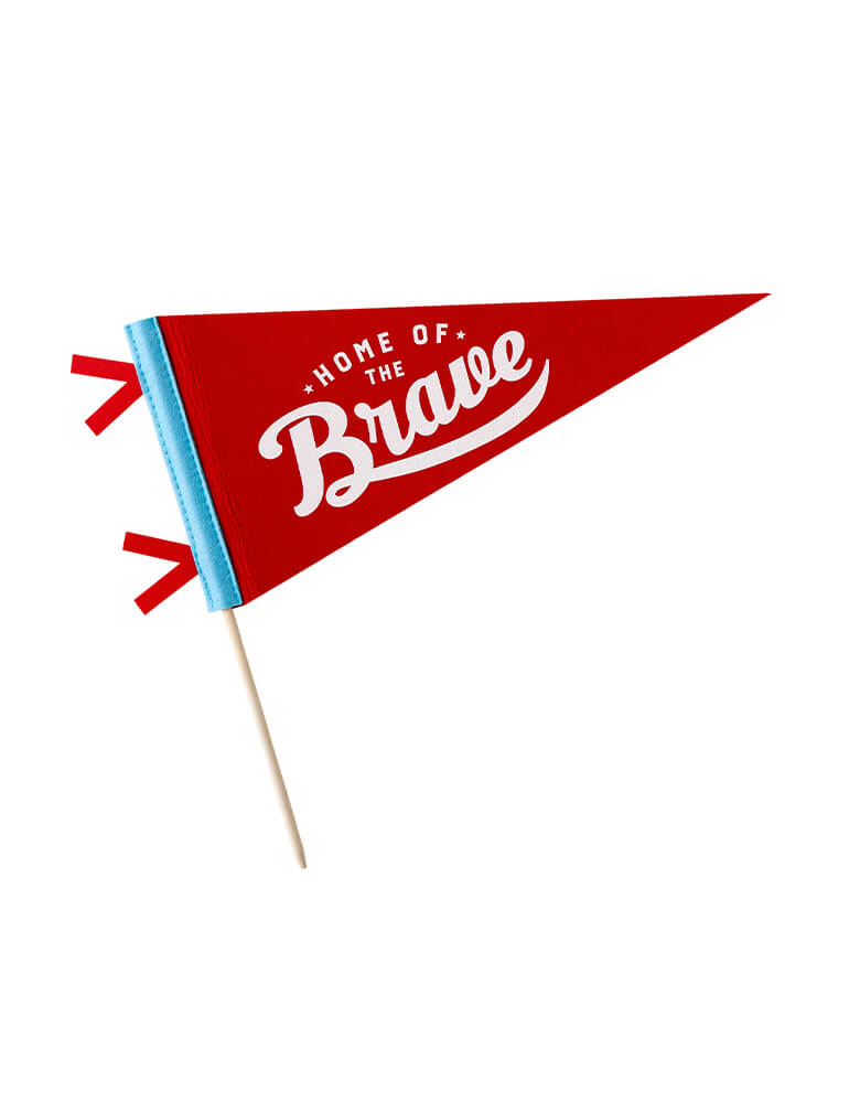 Momo Party's SSP912 - OCCASIONS BY SHAKIRA - HOME OF THE BRAVE FELT PENNANT BANNER by My Mind's Eye. Featuring a "Home of the Brave" text on the red felt banner, Celebrate the home of the brave from Memorial Day to the Fourth of July with this festive pennant! This felt pennant is the perfect accent to tabletop decor at your summertime cookouts