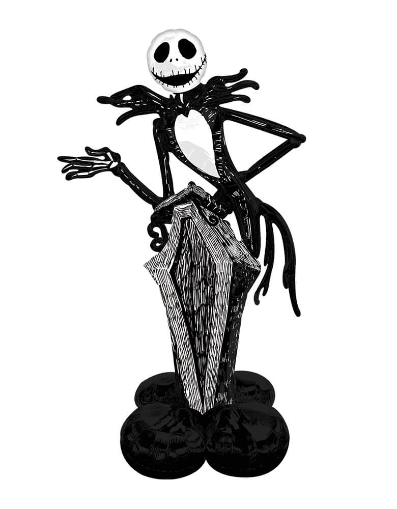 Momo Party's 64" Jack Skellington Airloonz Foil Balloon by Anagram Balloons. With Jack standing on a grave stone, this foil balloon is a perfect addition to your Halloween bash or the Night Before Christmas themed celebration!