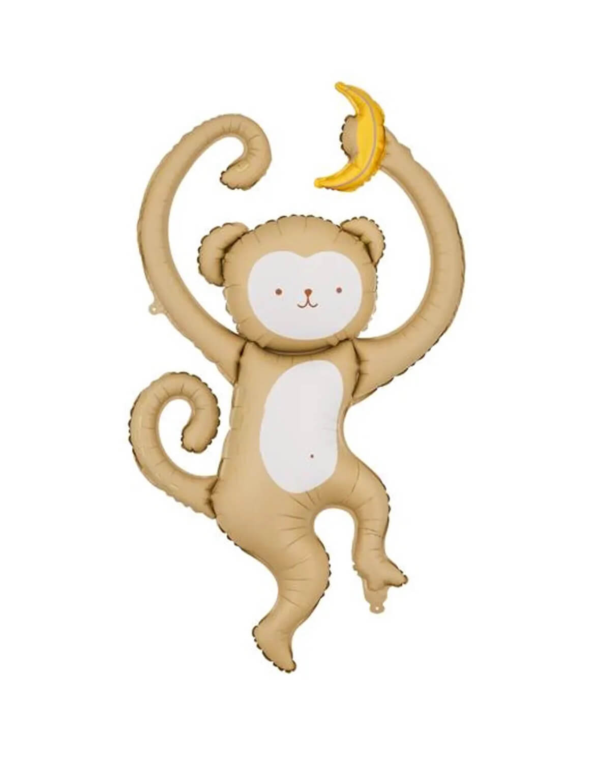 Momo Party's 35" monkey shaped Foil balloon with a banana by Party Deco on a white background.