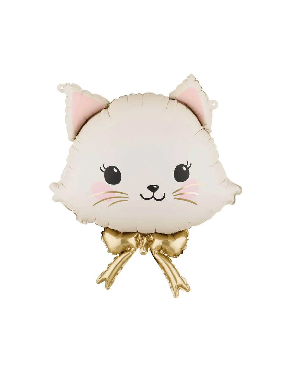 Momo Party's 24" cat-head-shaped foil balloon with a gold bow by Party Deco on a white background.