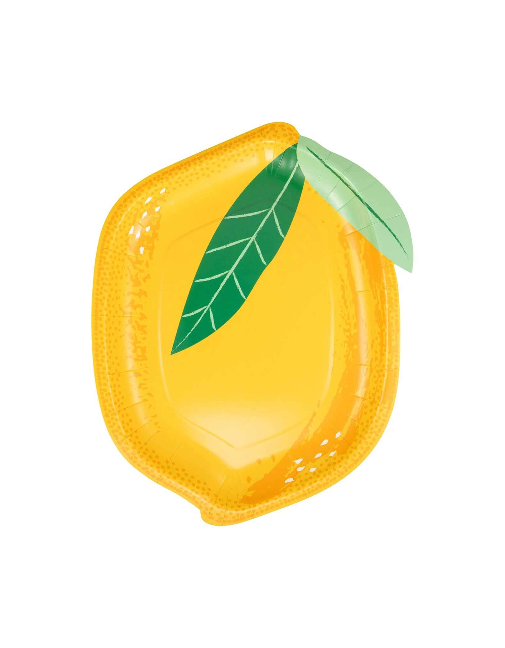 Momo Party's 8.75" x 11.25"  Lemon Shaped Plate by My Mind's Eye on a white background.