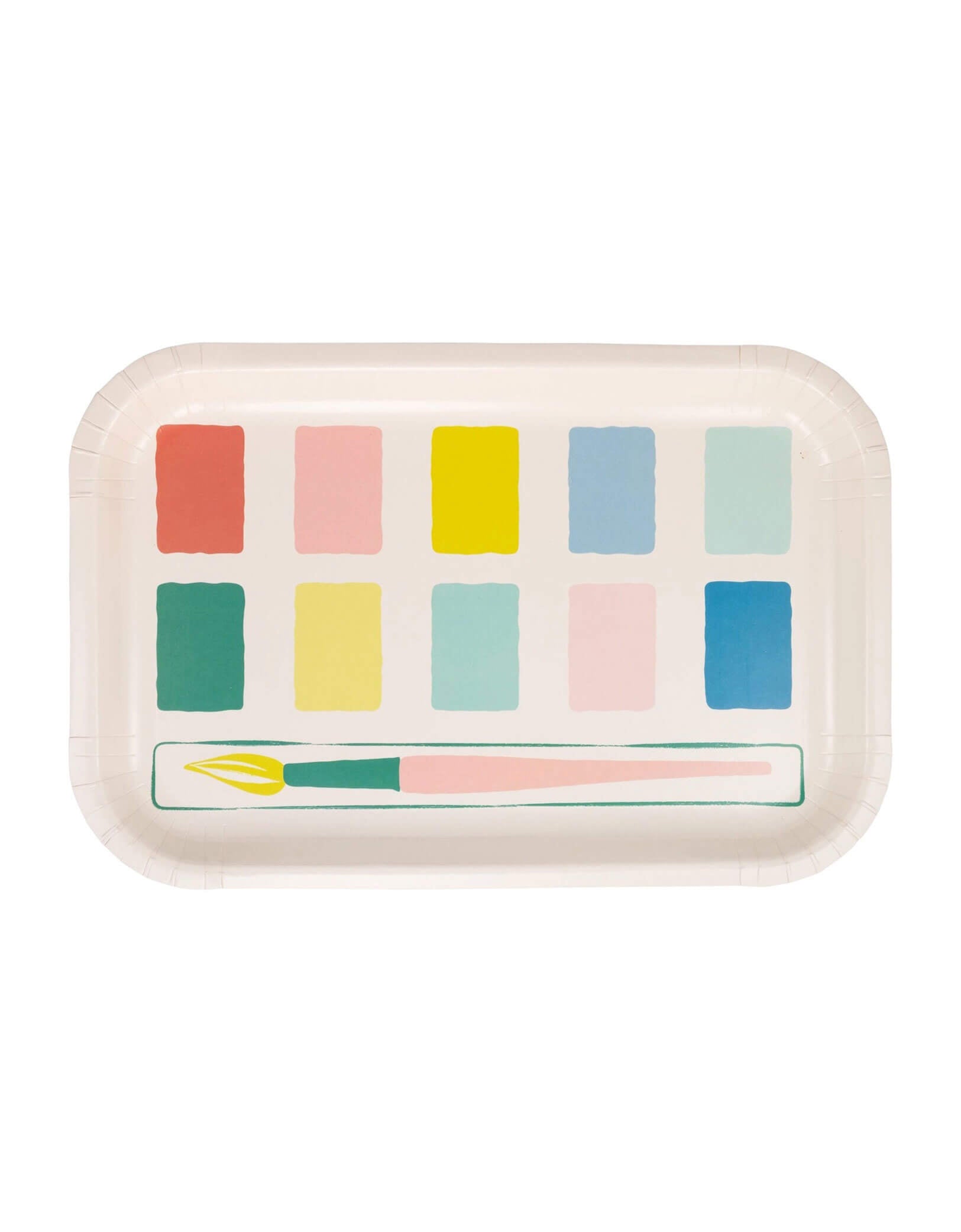 Momo Party's 9" x 6" Paint Palette Shaped Paper Plate by My Mind's Eye. This unique tabletop essential is perfect for snacks or art projects. Brighten up any party with its playful design that sparks imagination and keeps the fun flowing. They're also perfect for an art &amp; paint or Little Artist themed birthday celebration!