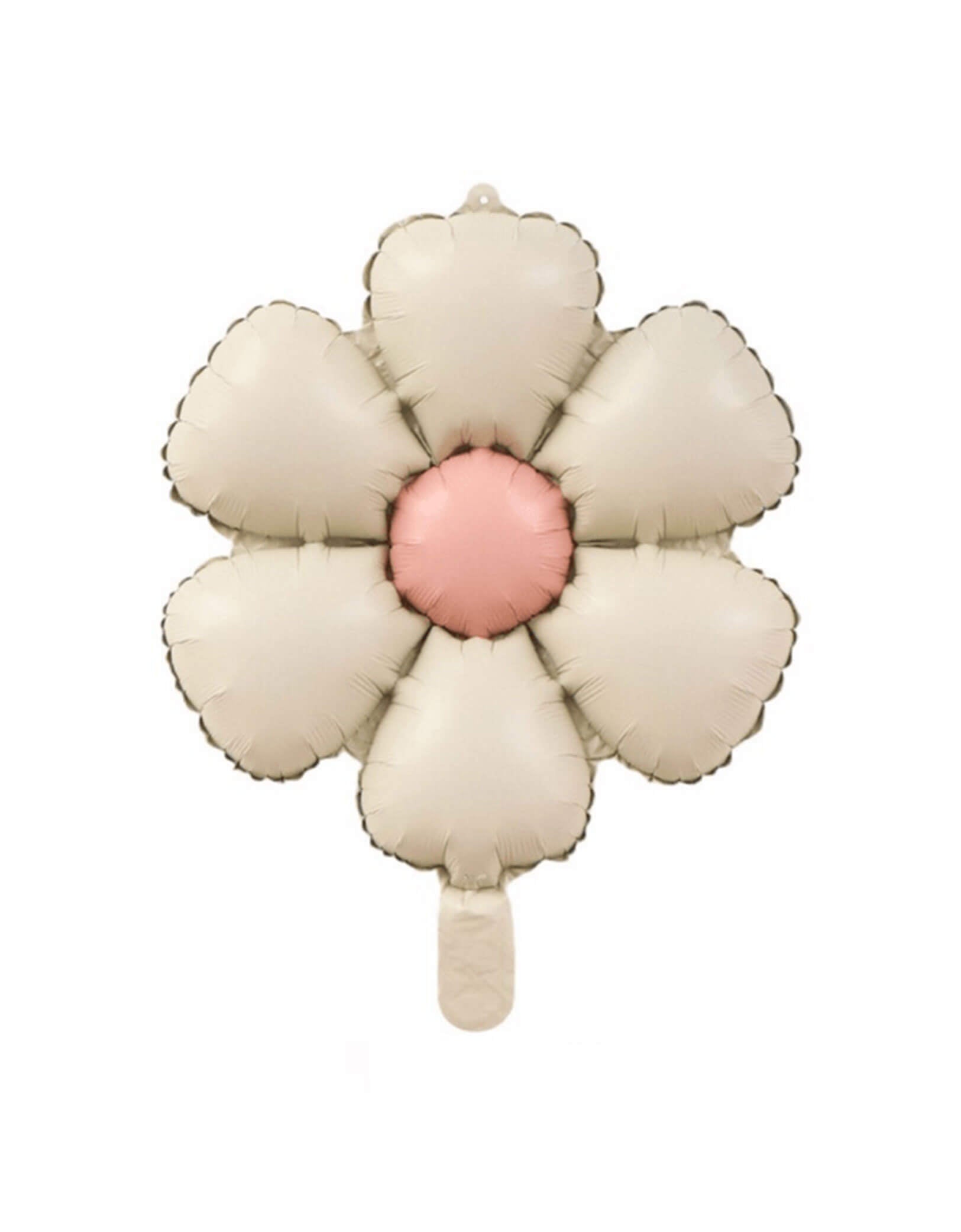 Momo Party's 28" matte cream flower shaped foil balloon. Featuring a charming daisy design in soft matte pastels, this balloon brings a fresh garden vibe to any baby shower or birthday party. Its delicate daisy theme adds a playful touch that brightens up the celebration and captures the essence of cheerful blooms in full spring bloom.