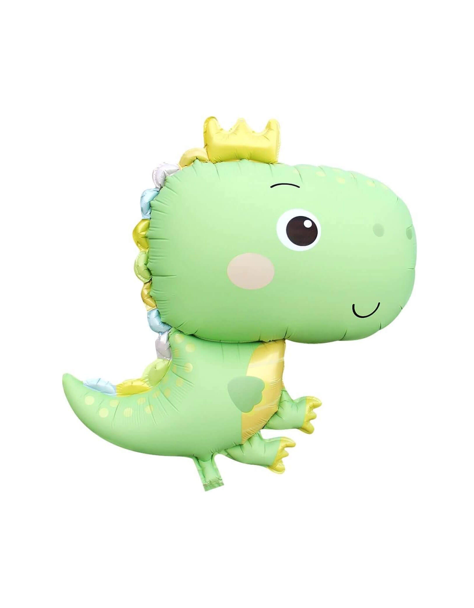 Momo Party's 31" Matte Green Dinosaur Foil Balloon. This cute and adorable balloon adds a playful touch to any party decor. Its matte finish adds a unique twist to traditional shiny foil balloons. Perfect for your little baby dinosaur's first birthday!