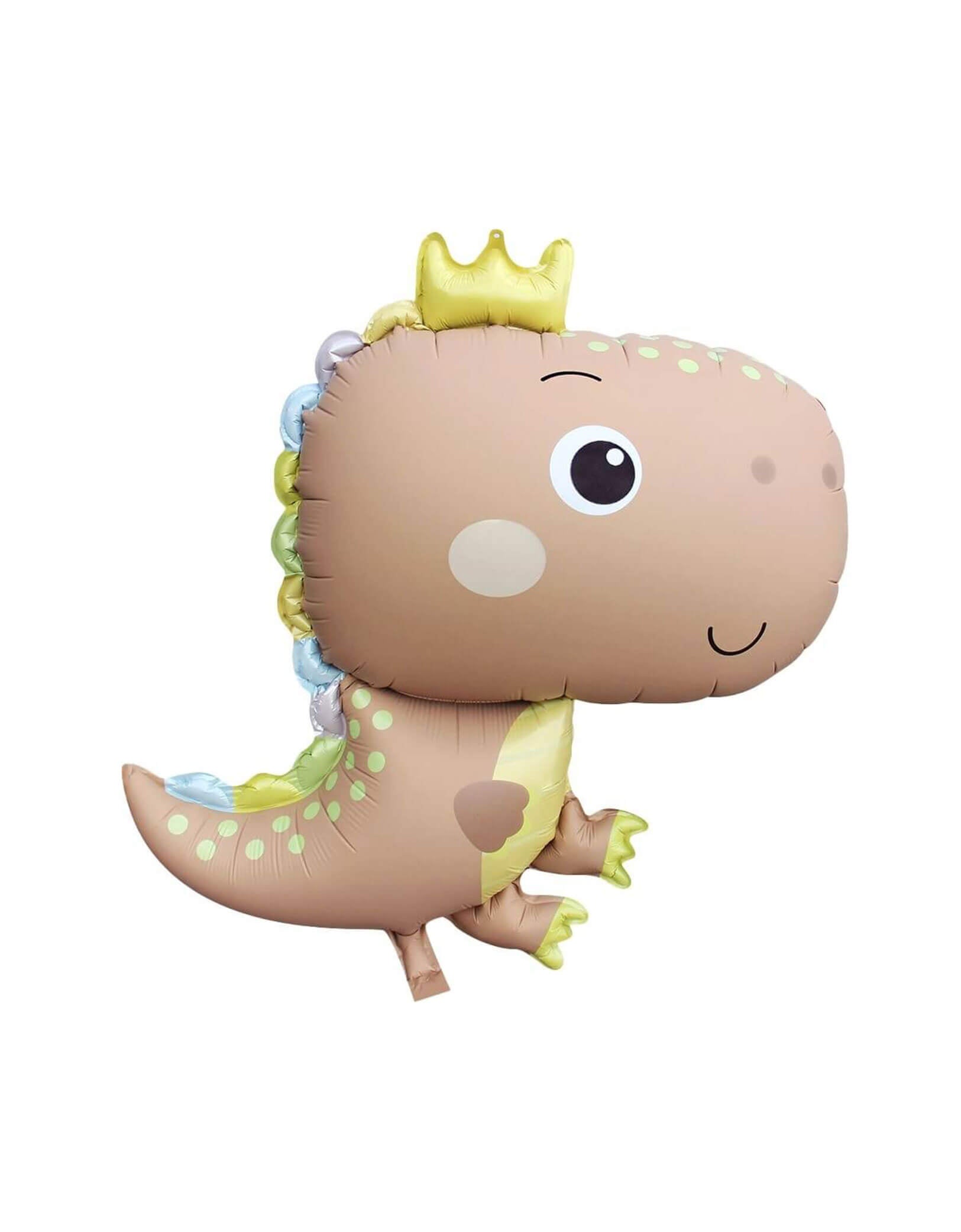 Momo Party's 31" Matte Latte Dinosaur Foil Balloon. This cute and adorable balloon adds a playful touch to any party decor. Its matte finish adds a unique twist to traditional shiny foil balloons. Perfect for your little baby dinosaur's first birthday!