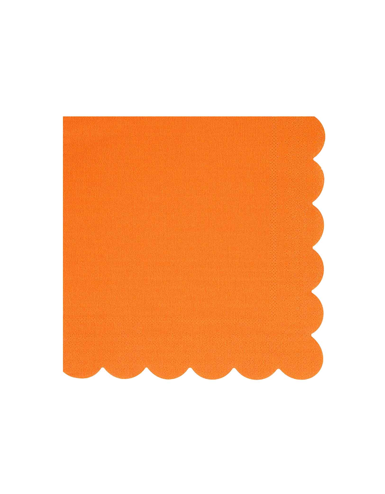 Momo Party's 6.5" Pumpkin orange scalloped edge napkin by Meri Meri on a white background.