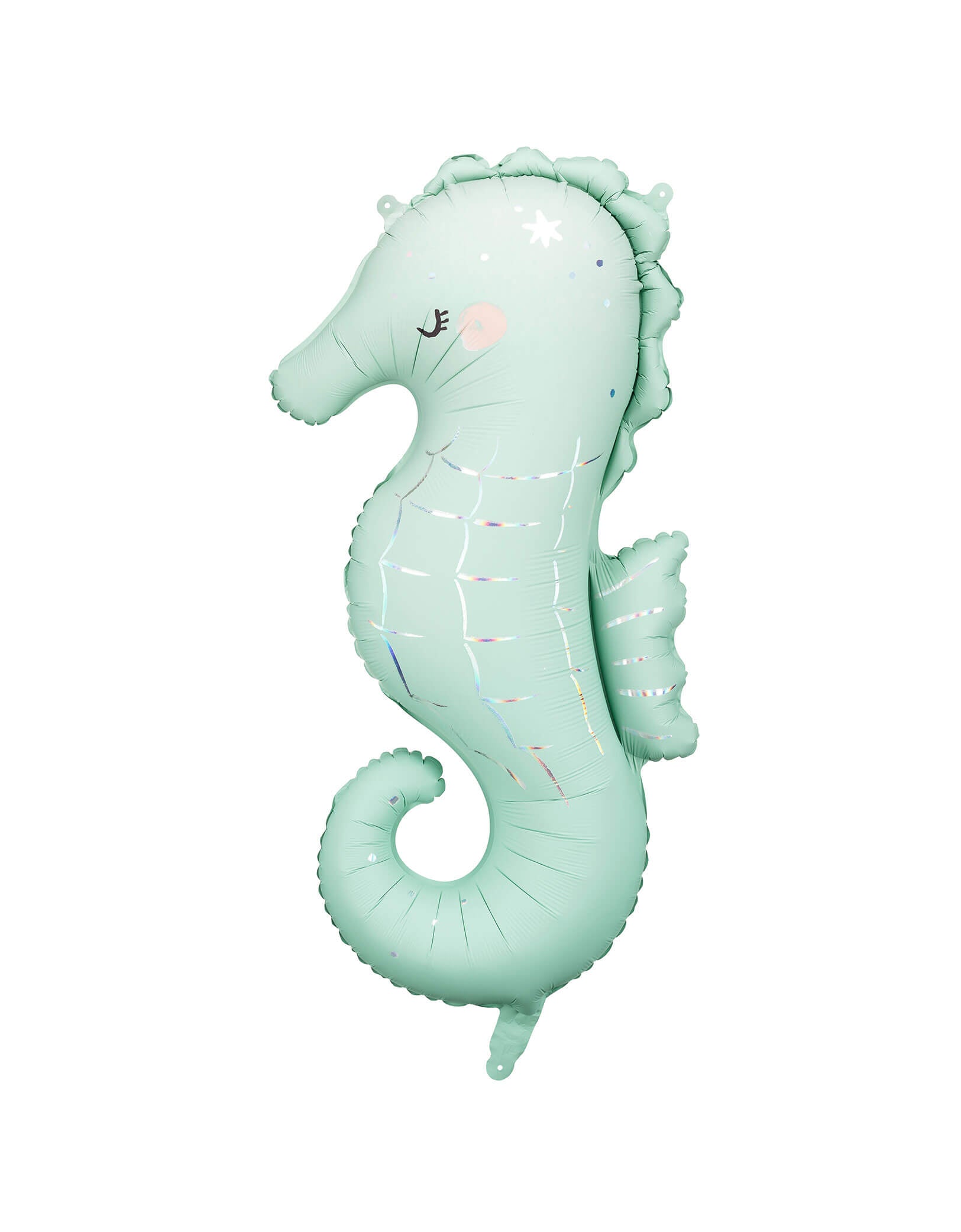 Momo Party's 18.5 x 38.6 inches Seahorse Foil Balloon by Party Deco. Its mint green hue and satin finish make it the ultimate touch for an enchanted underwater celebration. Perfect for kid's mermaid themed birthday party!