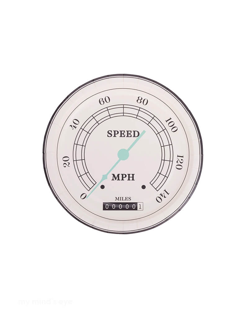 Momo Party's 8" x 8" Miles per Hour - Speedometer Shaped Plates by My Mind's Eye. Rev up the fun at any car-themed birthday party with these amazing speedometer plates. This quirky and playful plate resembles a speedometer, adding a touch of excitement to any celebration. Perfect for car enthusiasts and party-goers alike! These plates work great for kid's race car themed celebration, be it a Two Fast second birthday party or a FAST ONE first birthday party or a NEED FOUR SPEED fourth birthday party.