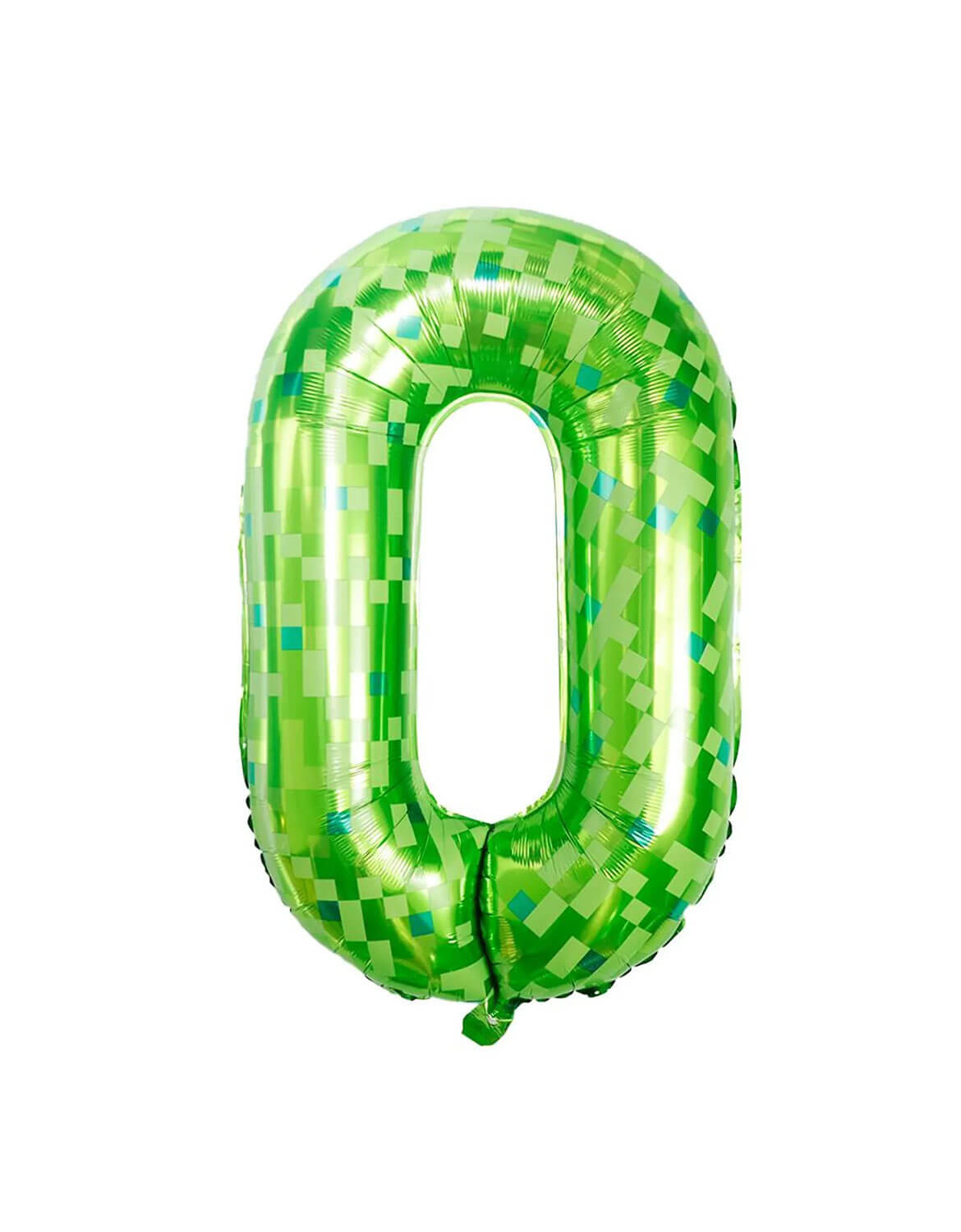 Momo Party's 40" Minecraft green pixelated number 0 foil balloon on a white background.