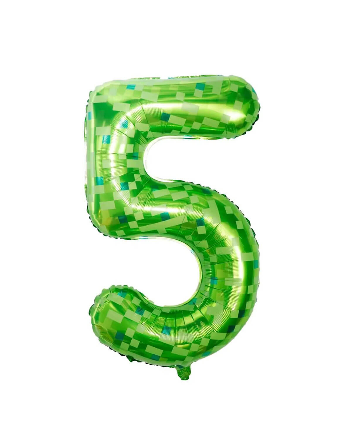 Momo Party's 40" Minecraft green pixelated number 5 foil balloon on a white background.