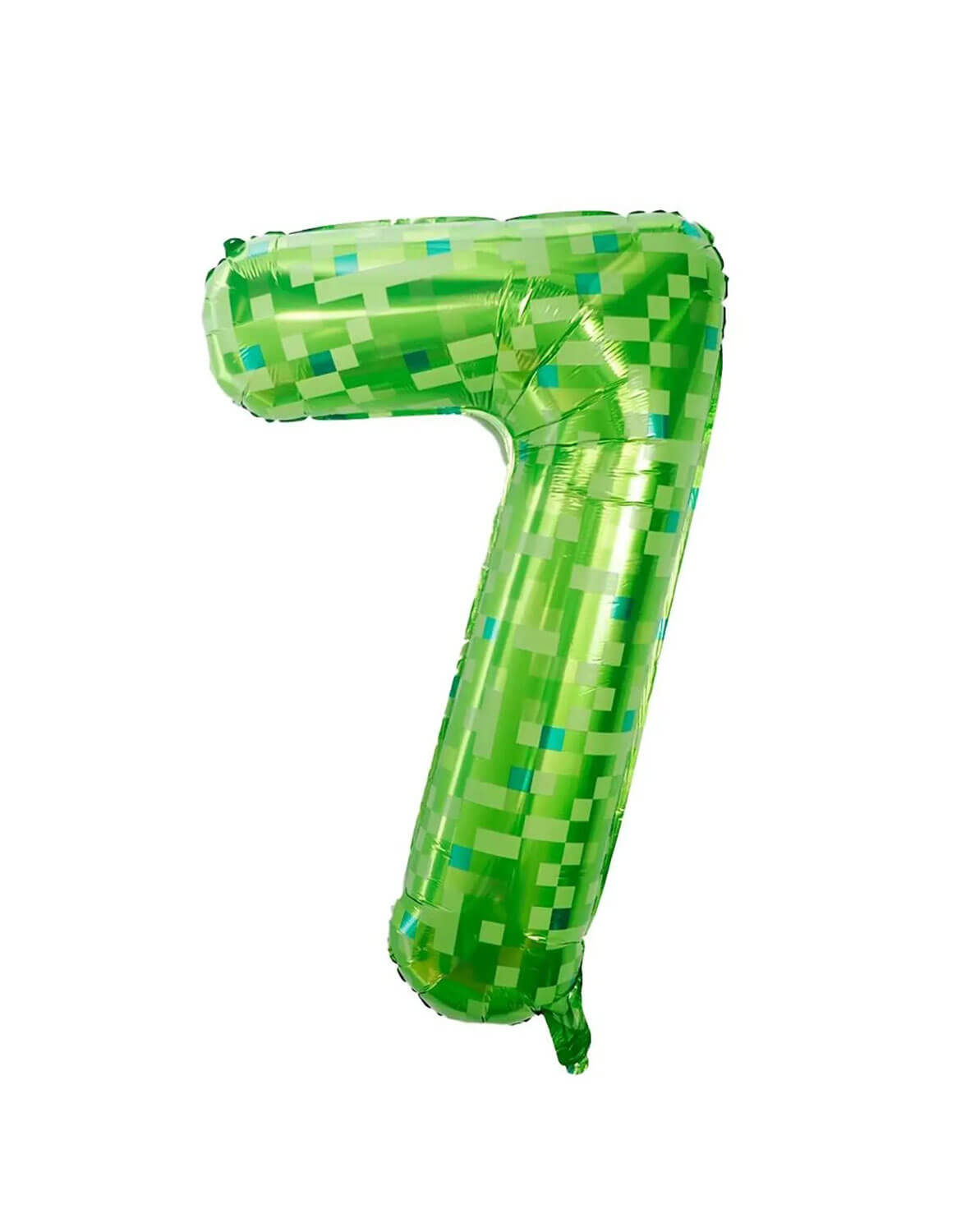 Momo Party's 40" Minecraft green pixelated number 7 foil balloon on a white background.