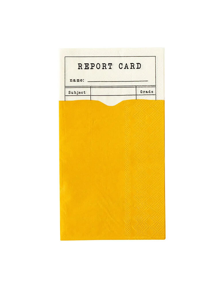 Momo Party's back to school report card dinner napkins by My Mind's Eye. Start back to school at the top of the class with these report card shaped napkins. They're perfect for your kid's first day of school celebration or back to school party.