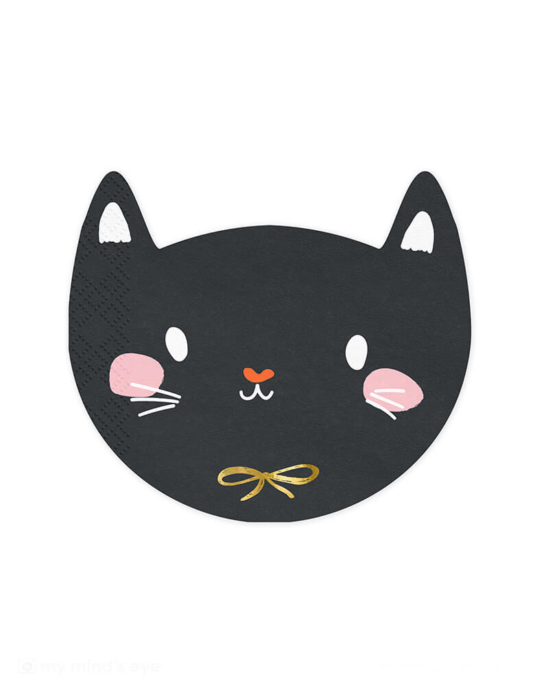 Momo Party  5.9" x 5.1" black cat shaped napkins by Party Deco. These spook-tacularly cute napkins will make your guests purr with delight—guaranteed to bewitch your drinks and bites with some feline flair.