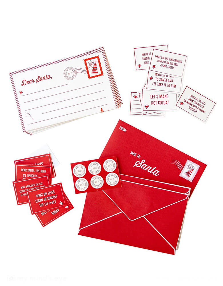Momo Party's Elf Letters to Santa Kit by My Mind's Eye. Each kit includes Included are 24 mini notes that your holiday friend can deliver to your loved ones, also included is one letter to Santa template that your holiday visitor can hand deliver to the big man when it is time for him to return home.