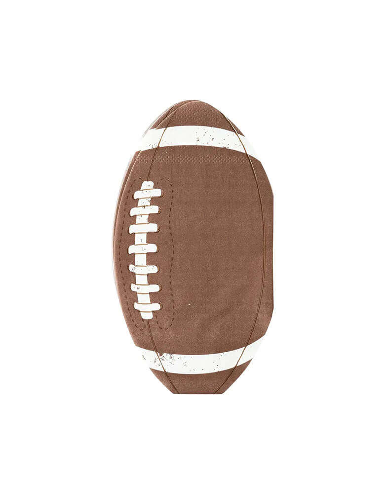 Momo Party's 4" x 7.75" football shaped napkins by My Mind's Eye. Die cut into a football shape these party napkins are the perfect finishing touch to any tailgate party or post season banquet to celebrate your number one player!