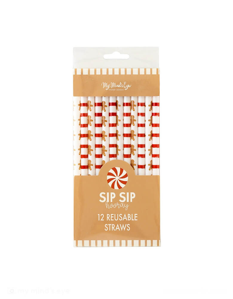 Momo Party's Gingerbread Man reusable Straws by My Mind's Eye. Comes a set of 12 straws, featuring both a gingerbread man pattern and a festive red stripe pattern, this pack of straws includes 12 straws that brighten any holiday beverage and will add special touch to Santa's glass of milk on Christmas eve.