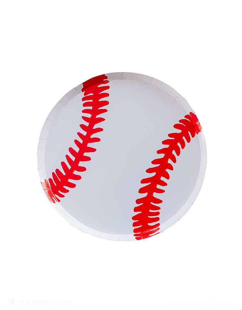 Momo Party's 7.5 inches Good Sport Small Baseball Plates by Daydream Society. With a modern illustration in the die-cut baseball shape, these plates are great for baseball team parties, kid's baseball themed birthday parties, and the world series! Go team!