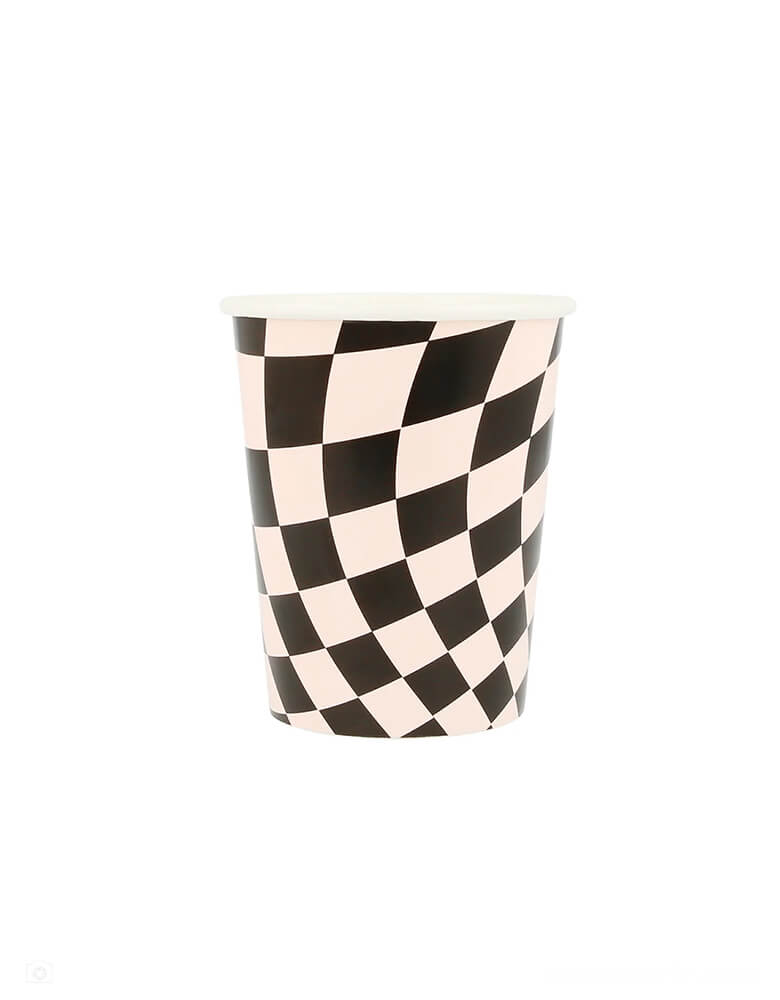 Momo Party's 9oz Halloween Checker Party Cups by Meri Meri. Comes in a set of 8 cups in three colors - the combination of orange, white and pink, with a swirling checkered pattern, gives a fabulous 60s psychedelic vibe. They're perfect for parties for all ages, and can be mixed and matched with your other Halloween tableware.
