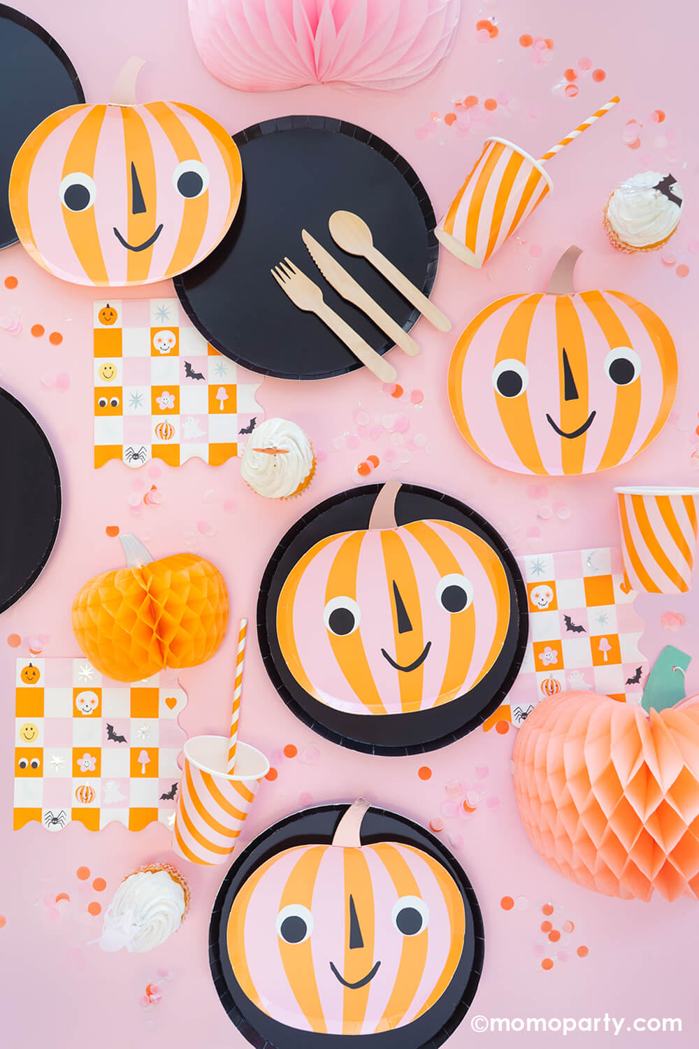 Pink & Orange Stripy Pumpkin Plates (Set of 8)