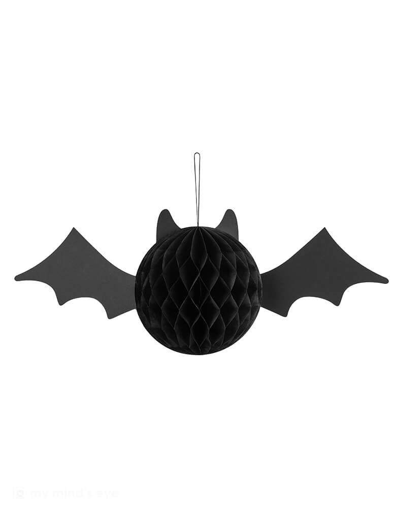 Momo Party's 5.8" bat honeycomb hanging decoration by Party Deco.  Ideal for your little ones to add some frights and fun to the home this Halloween. Crafted with honeycomb material and shaped like a bat, it's sure to be the boo-t of the season!