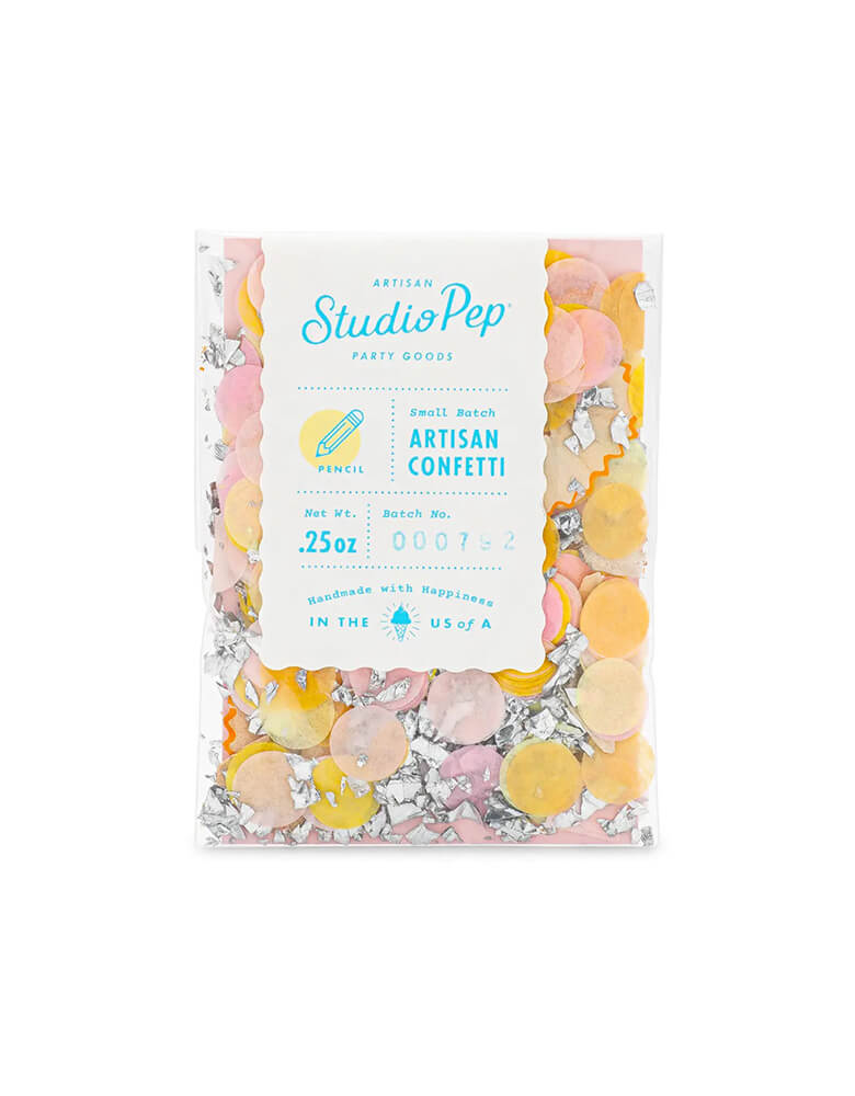 Momo Party Pencil Confetti by Studiopep. Inspired by the colors of pencils, this bag of confetti is perfect for your back to school party or first day of school celebration! These confetti are fully separated and pressed from American made tissue paper. 
