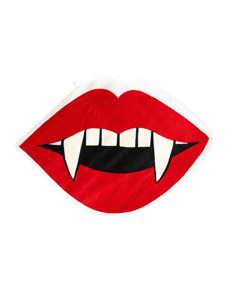 Momo Party's 4.25 x 6 inches Vampire Lips Shaped Paper Dinner Napkins by My Mind's Eye.  Perfect for adding a spooky touch to any Halloween festivities, these mysterious mouth-shaped napkins are sure to make your friends and family go 'vampire-crazy'! 