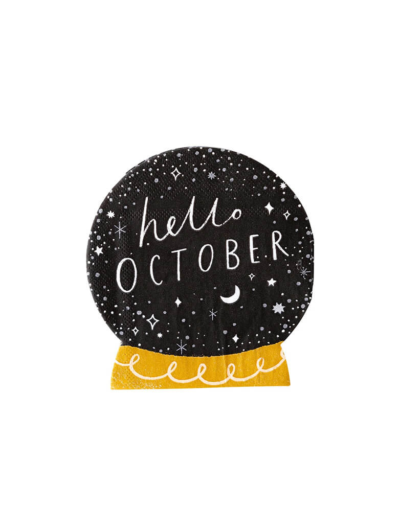 Momo Party's 4 x 4.5 inches Mystical Crystal Ball Shaped Small Napkins by My Mind's Eye. Comes as a set of 24 napkins, featuring the sentiment "Hello October," these die cut napkins resemble a spooky crystal ball are sure to be a hit at your next mystical Halloween gathering this fall!