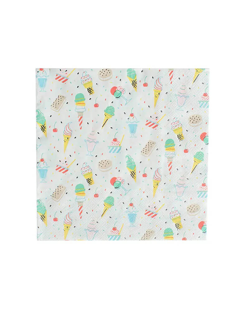 Momo Party's 6.5" Ice Cream Large Napkins by Daydream Society. Featuring a classic color palette with holographic silver foil detailing, these ice cream large napkins deliver scoops of fun!