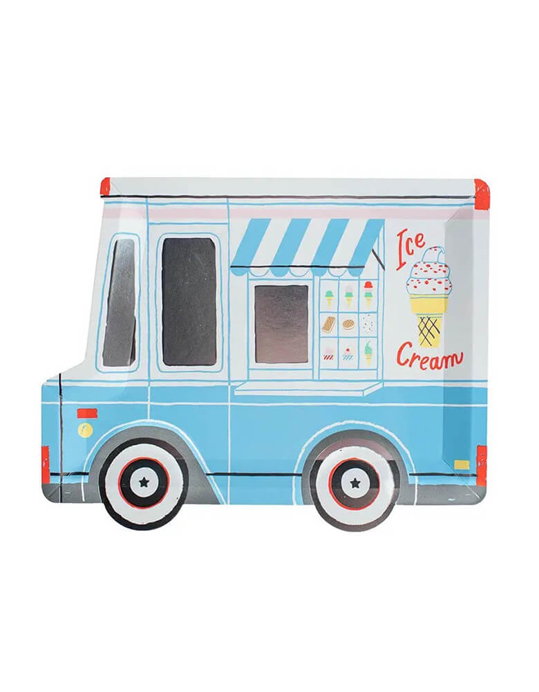 Momo Party's 10.5″ x 8″ Ice Cream Truck Plate by Daydream Society. Featuring a classic color palette with holographic silver foil detailing, these ice cream truck large plates deliver scoops of fun! 
