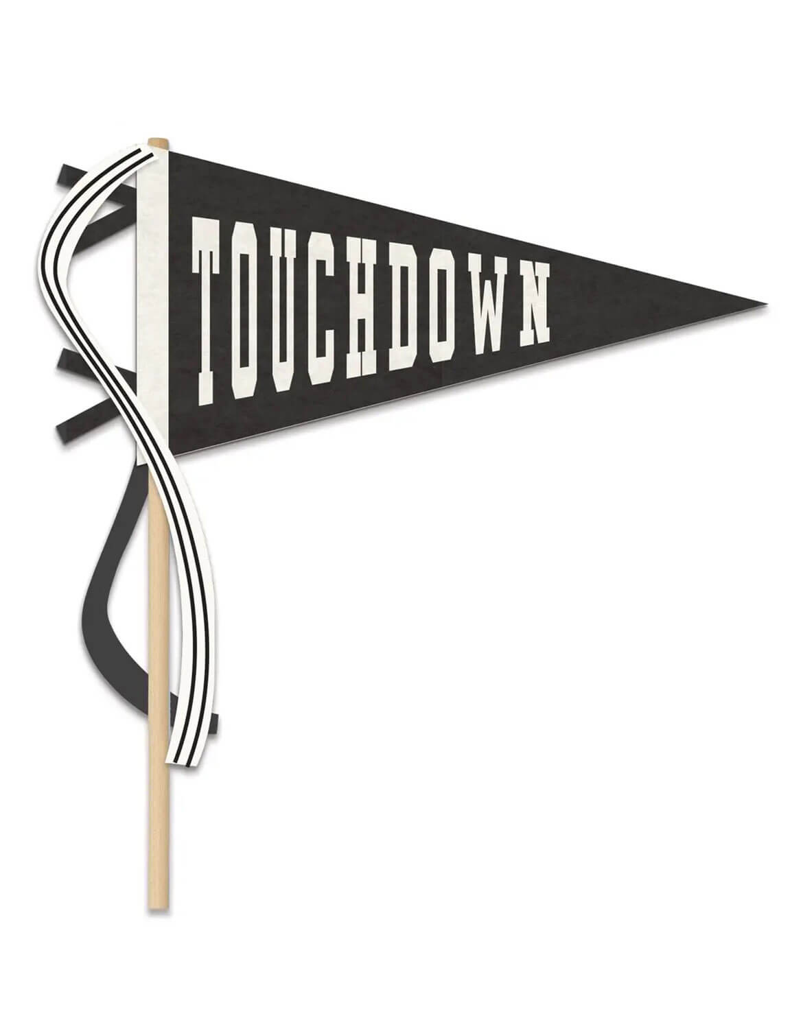 Momo Party's Touchdown Felt Pennant in black and white by My Mind's Eye against a white background.