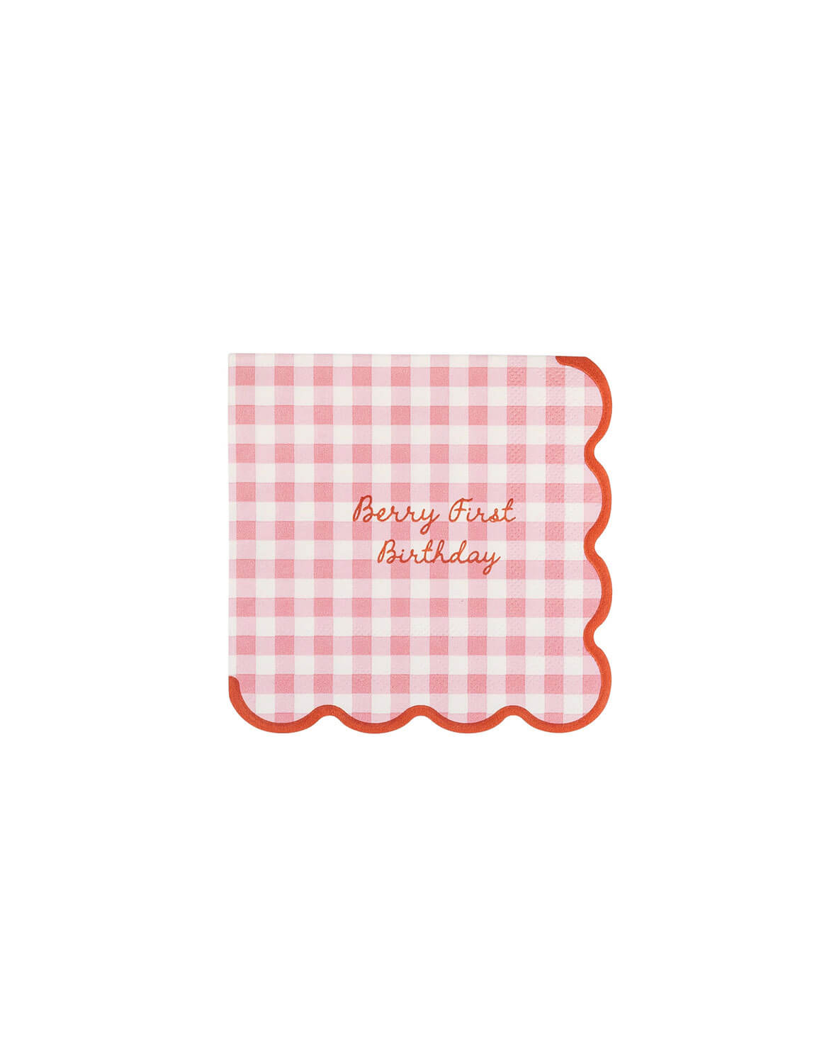 Momo Party's 5" x 5" Berry First Pink Gingham Small Napkins by My Mind's Eye against a white background.
