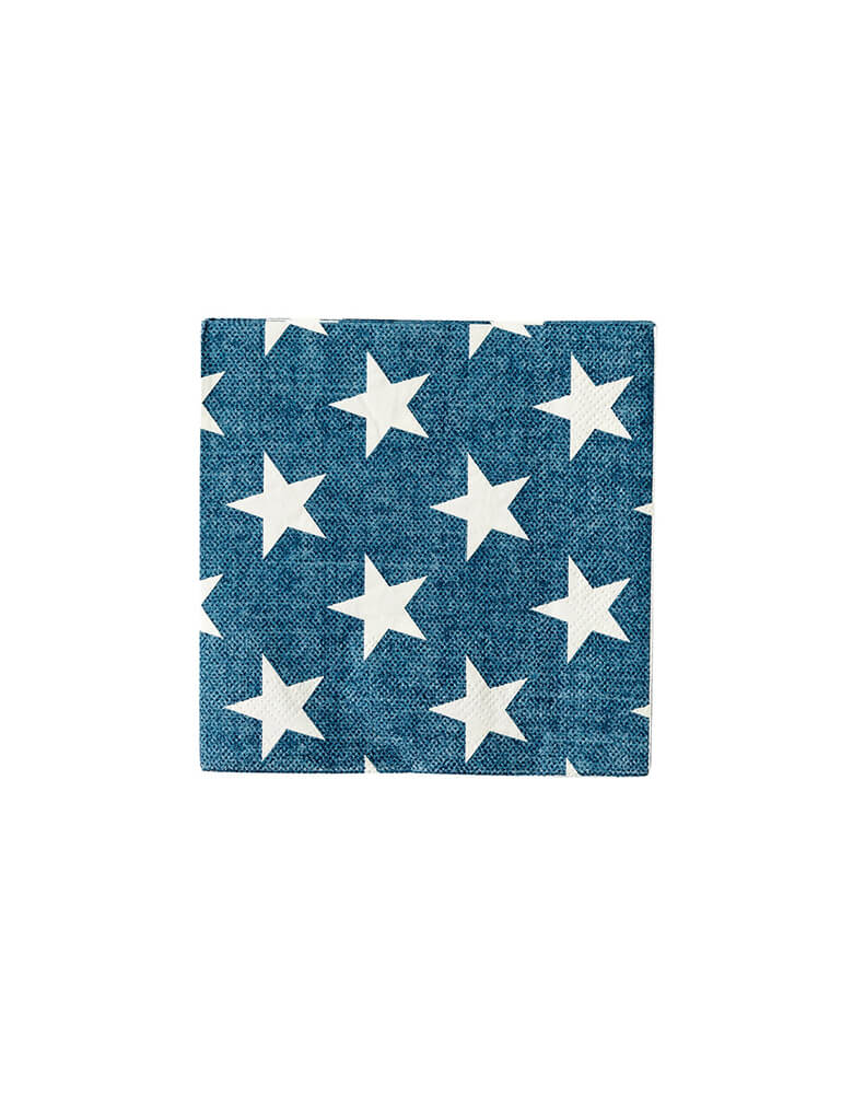 Momo Party's HAM934 - NAVY STAR COCKTAIL NAPKIN by My Mind's Eye. Featuring a vintage Americana inspired star pattern, these cocktail sized napkins are the perfect accent for your table at your Fourth of July gatherings.