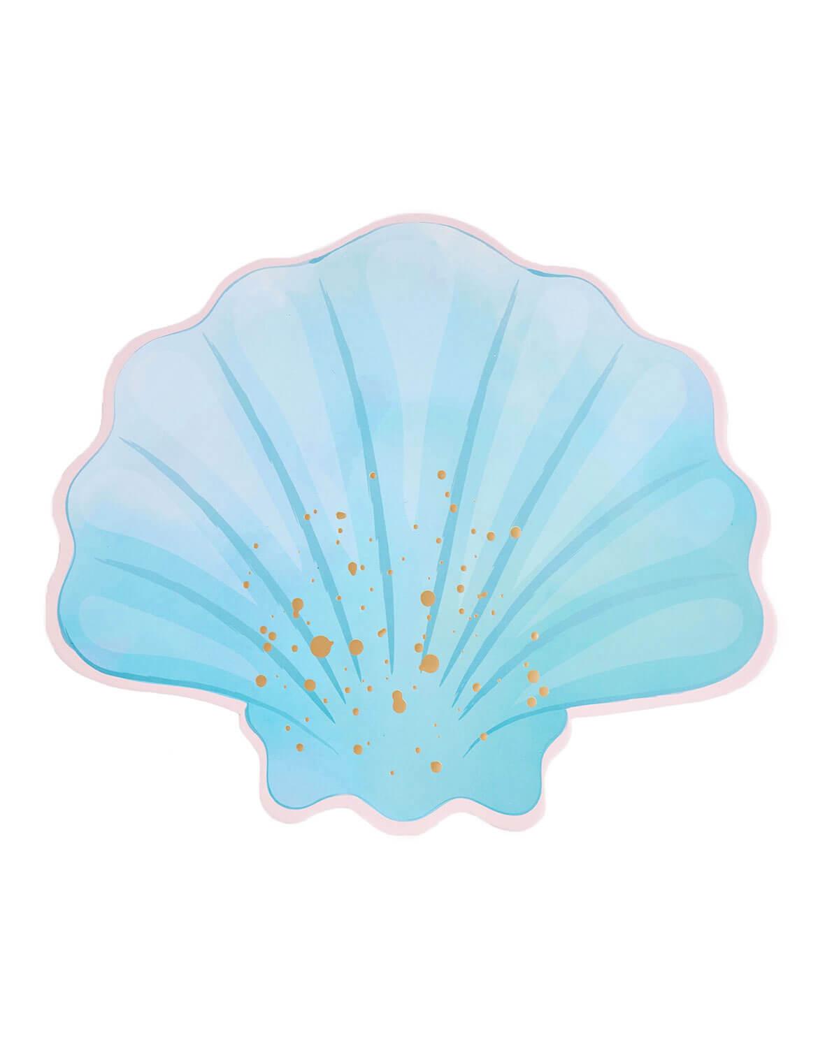Momo Party's Ocean Blue Seashell Placemat with gold speckle on it. Perfect for a mermaid themed birthday or an under the sea party.