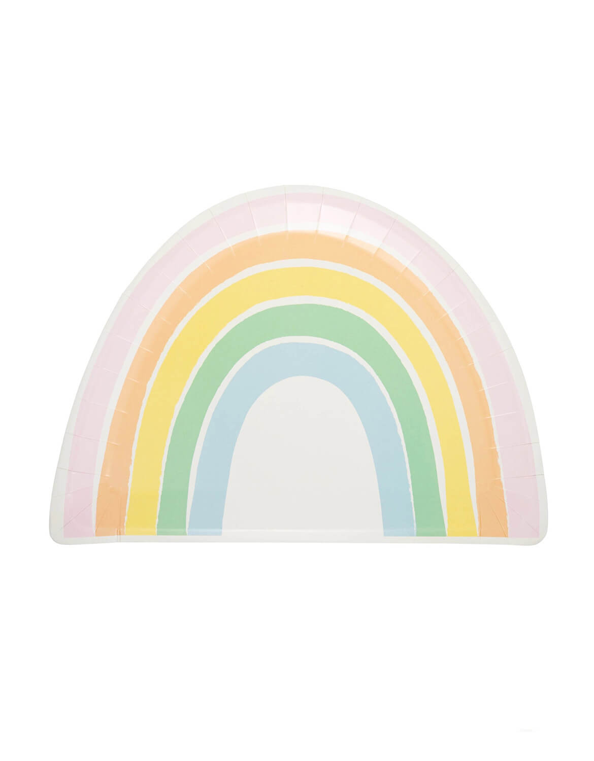 Momo Party's 10" x 7" pastel rainbow-shaped paper plate by My Mind's Eye on a white background.