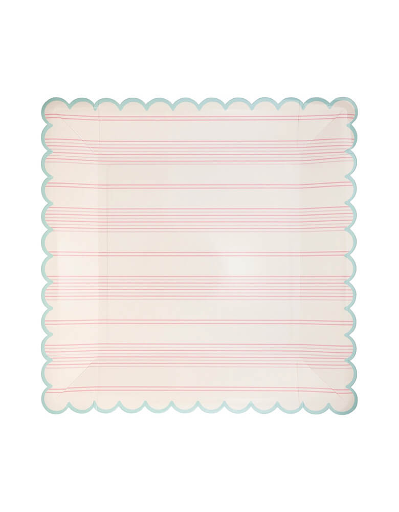 Momo Party's 9" x 9" Pastel Striped Paper Plate Set by My Mind's Eye. Comes in 8 plates in 2 different colors of mint and pink and designs, these charming pastel plates sport a playful stripe design, perfect for any outdoor gathering. No need to sacrifice style for convenience, as these plates are both trendy and disposable!