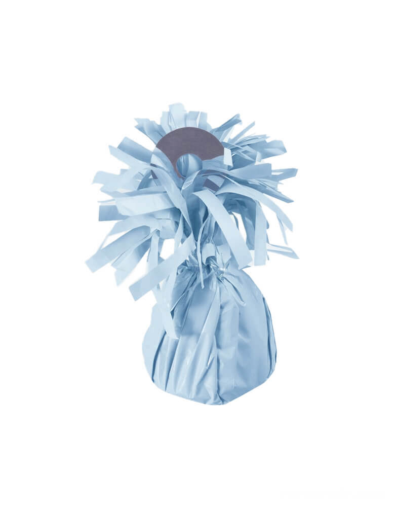 Momo Party presents Pastel Light Blue Party Small Balloon Weight with a chic Fringe Wrap design. This weight is designed to securely up to 15 latex or 12 foil helium-filled balloons, the perfect functional and fashionable accessory for balloon bouquets. Features an attached plastic tab that comes up from the middle of weight to tie your balloon ribbons on to. his balloon weight makes a great party table centerpiece for baby showers, sea-themed parties, race car celebrations, and any modern birthday parties