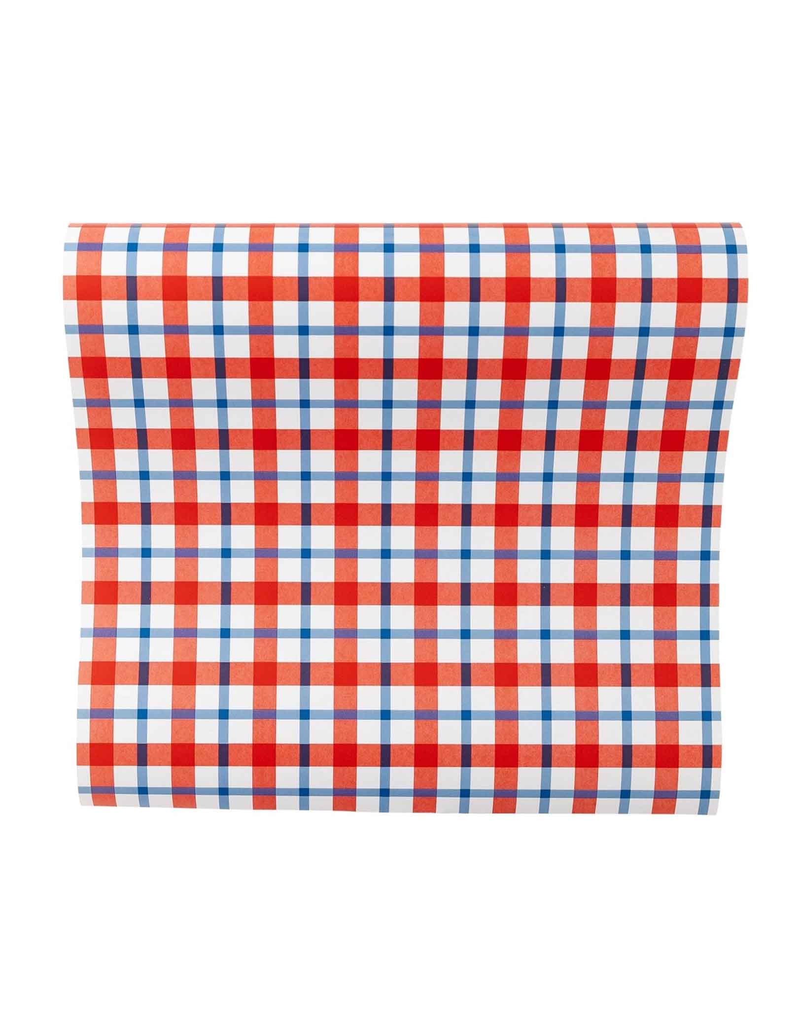 Momo Party's 16" x 120" Americana Plaid Paper Table Runner by My Mind's Eye. Make sure that your table is as dazzling as the fireworks this Fourth of July! This table runner, this is sure to add flair to your gatherings this summer, and this runner is sure to make the table the centerpiece of your summertime parties!