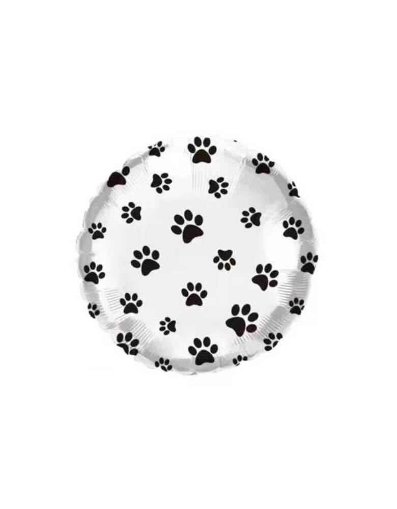 Momo Party 18" round paw print foil balloon, perfect for a puppy dog themed party, kid's birthday or dog birthday themed decoration.