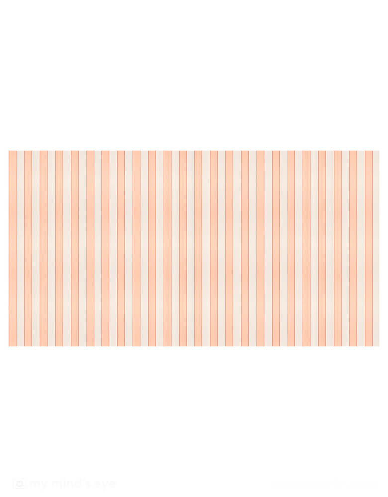 Momo Party's 102" x 54" peach stripe tablecloth by Meri Meri. Make your party table look instantly fresh with this peach stripe tablecloth. It's ideal for a ballet party, princess party or anywhere you want a peach perfection color theme.