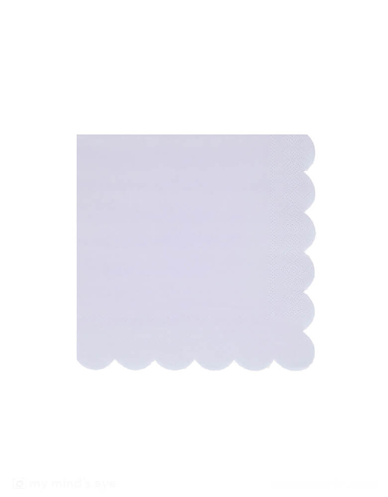 Meri Meri's 6.5" x 6.5" large paper napkins with scallop edge in periwinkle by Meri Meri. They're perfect for a baby shower, birthday party or any celebration where you want a calming color palette. The plates are part of our stylish new take on mix and match tableware.