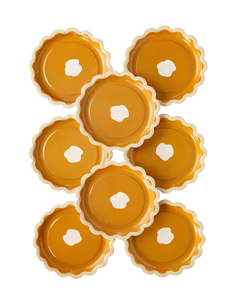 Momo Party's 8" Pie Shaped Dessert Plates by My Mind's Eye. Comes in a set of 8 paper plates, get ready to serve up some fun with these perfect pie dessert plate for Thanksgiving! This pie-shaped plate is a must-have for all your holiday pies. Say goodbye to messy slices and hello to a fun and functional plate!