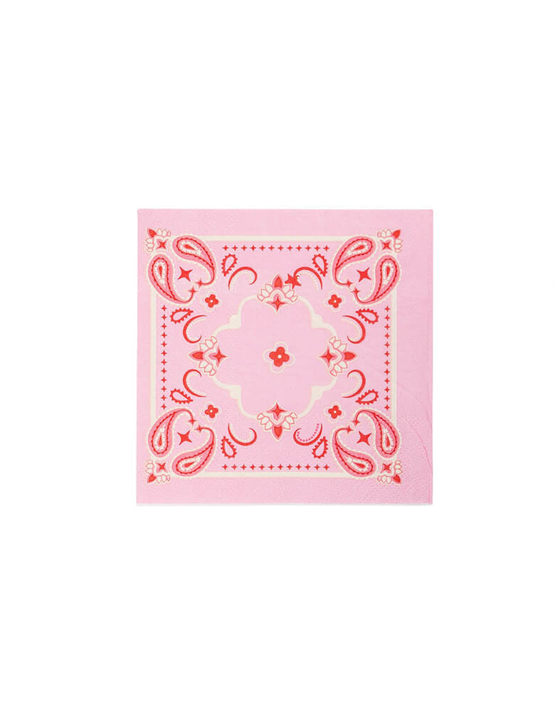 Momo Party's 5" x 5" pink bandana small paper napkins by My Mind's Eye. Comes in a set of 24 napkins, perfect for cowgirl themed events, these pink napkins will add a touch of fun to any occasion. Don't forget to snap a pic with these bandana-inspired napkins!