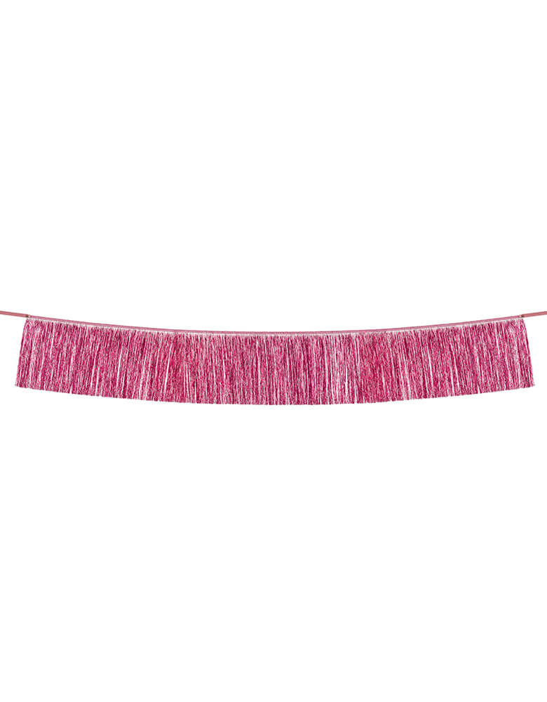 Momo Party's 4.43 ft Pink Fringe Garland by Party Deco. Perfect for any celebration, it'll add just the right touch of shimmer. You'll love it for festive holidays or princess-themed gatherings!