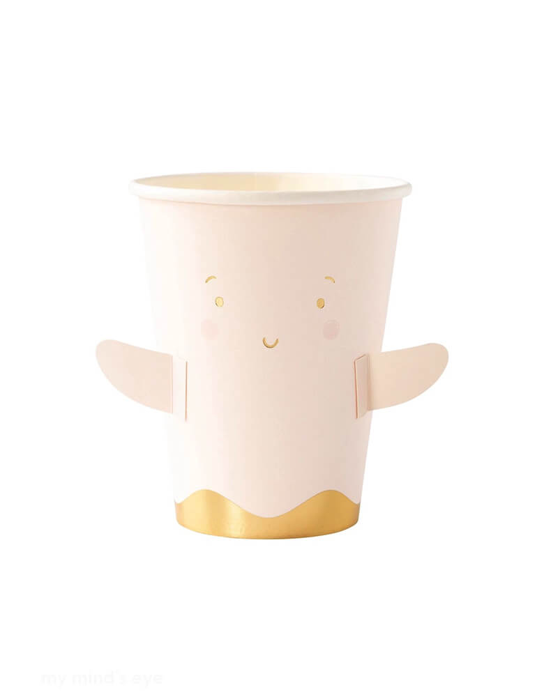 Momo Party's 12 oz pink ghost shaped party cup by My Mind's Eye. With the adhesive arm attachment and a friendly ghost face, this festive cup in light pink with gold accent adds a unique touch to your party. Spook your guests in style with this one-of-a-kind product.