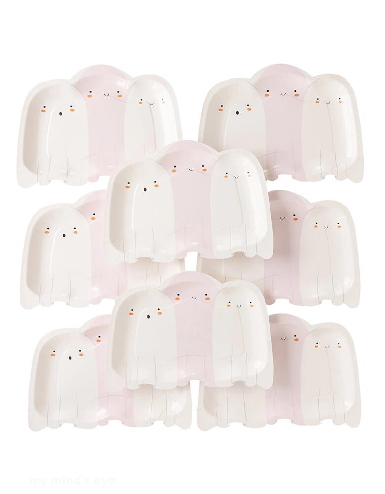 Momo Party's 8.5" x 10" Ghosts Shaped Plates by My Mind's Eye. Comes in a set of 8 paper plates in the adorable ghosts shape, these paper plates will add a ghostly touch to your celebration. Perfect for those who love a little haunting with their festivities.