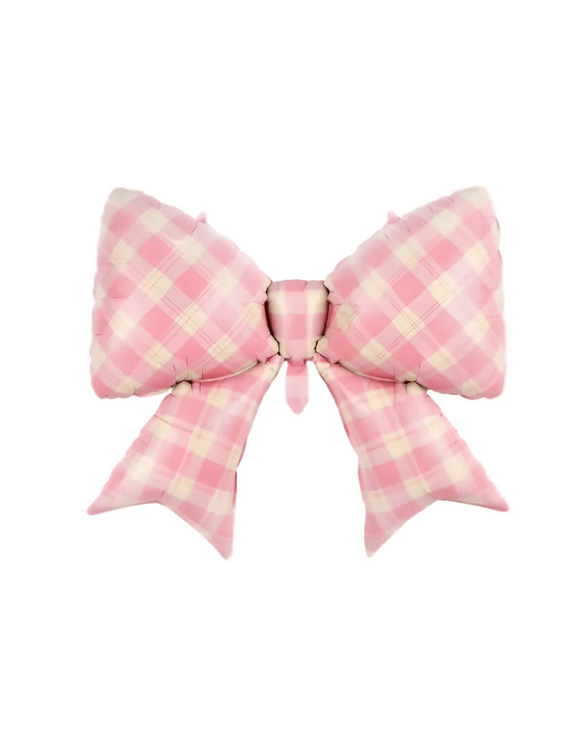 Momo Party's 38" pink plaid bow shaped foil balloon on a white background.