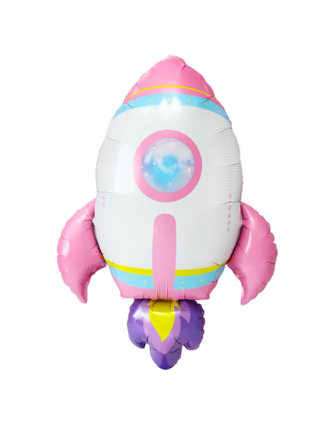Momo Party's 25" Pink Rocket Ship Shaped Foil Mylar Balloon against a white background.